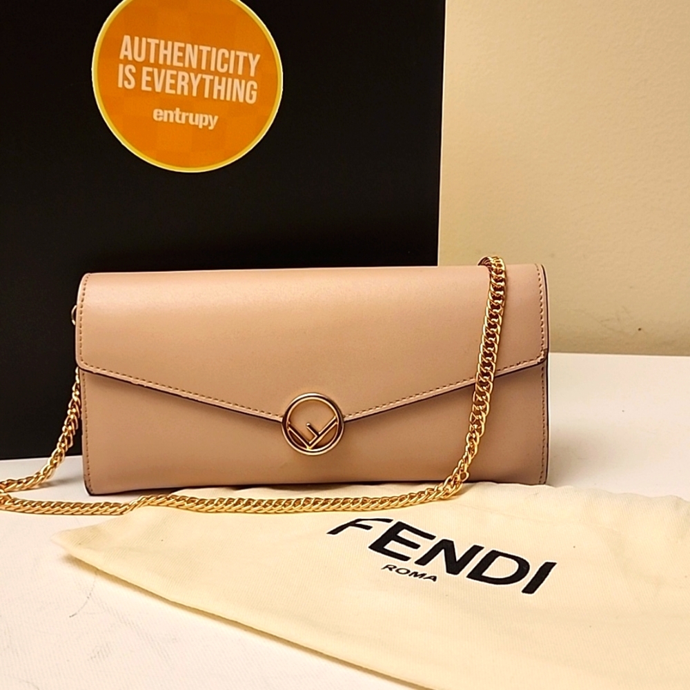 SALE FENDI Continental Flap Crossbody Purse Wallet Clutch WOC Calfskin + Dustbag